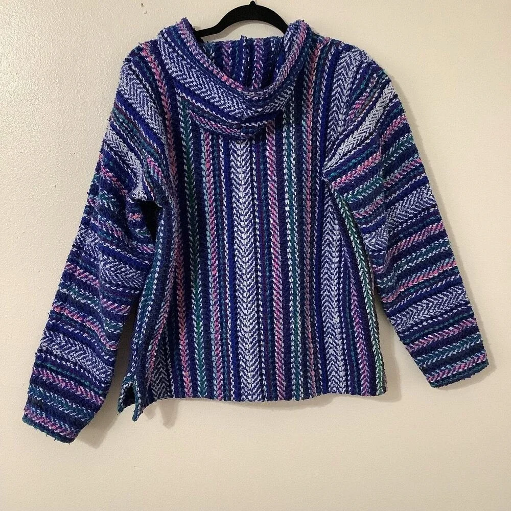 Baja Joe Blue Hoodie Small Bohemian Boho Hippie Festival Surfer Outdoorsy Skater
